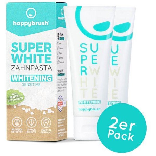 happybrush SuperWhite Sensitive Whitening Zahnpasta 2er Set