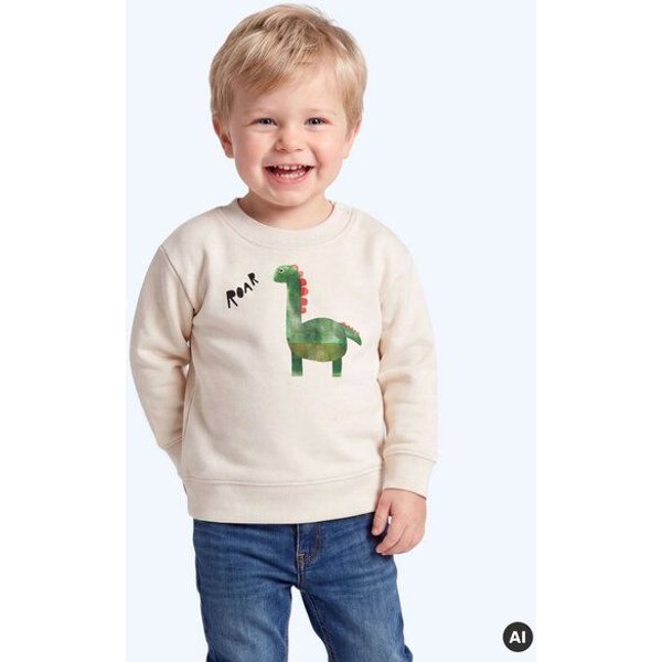 MELAdi Kinder Baby - Sweater aus Biobaumwolle - Dino auf Natural Raw