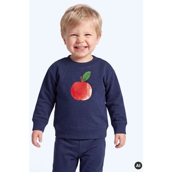 MELAdi Kinder Baby - Sweater aus Biobaumwolle - Apfel auf Navy Blue