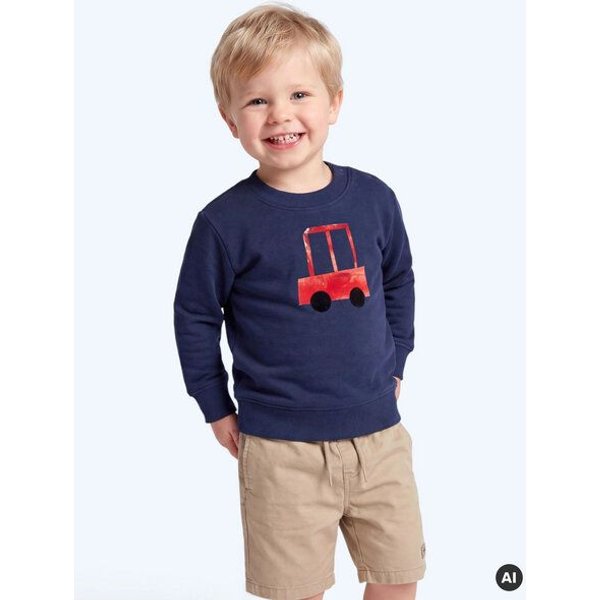 MELAdi Kinder Baby - Sweater aus Biobaumwolle - Rotes Auto auf Navy Blue