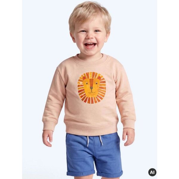 MELAdi Kinder Baby - Sweater aus Biobaumwolle - Löwe auf Creme Latte