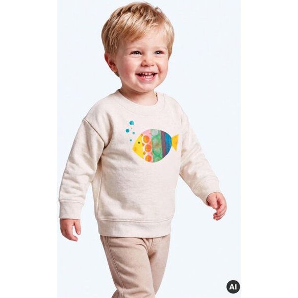 MELAdi Kinder Baby - Sweater aus Biobaumwolle - Fisch auf Natural Raw