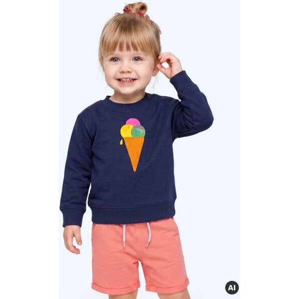 MELAdi Kinder Baby - Sweater aus Biobaumwolle - Eiscreme auf Navy Blue