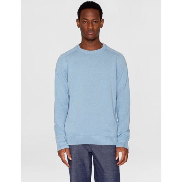 KnowledgeCotton Apparel Strickpullover CREW NECK aus Bio-Baumwolle, Dusty Blue Melange