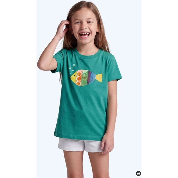 MELAdi Kinder Shirt aus Biobaumwolle - Fisch auf Meadow Green