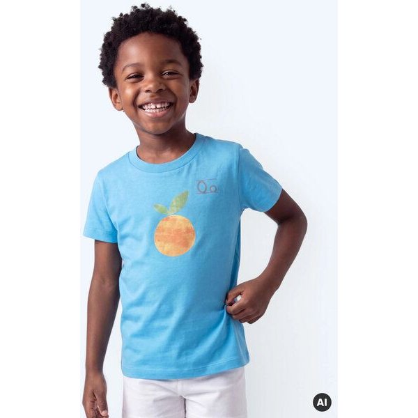 MELAdi Kinder Shirt aus Biobaumwolle - Orange auf Aqua Blue