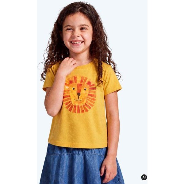MELAdi Kinder Shirt aus Biobaumwolle - Löwe auf Ocre Gelb