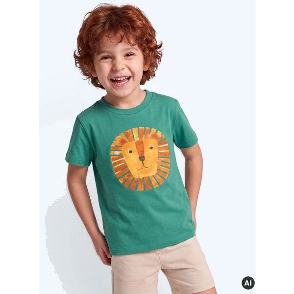 MELAdi Kinder Shirt aus Biobaumwolle - Löwe auf Meadow Green