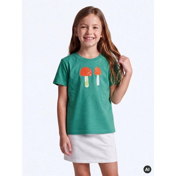 MELAdi Kinder Shirt aus Biobaumwolle - Pilze auf Meadow Green