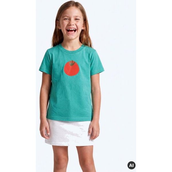 MELAdi Kinder Shirt aus Biobaumwolle - Tomate auf Meadow Green