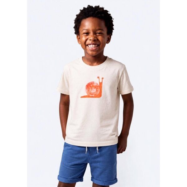 MELAdi Kinder Shirt aus Biobaumwolle - Rote Schnecke auf Natural Raw