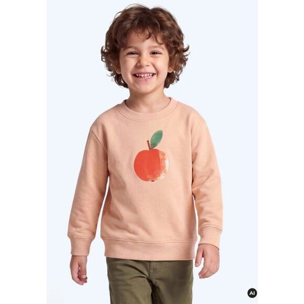 MELAdi Kinder Sweater aus Biobaumwolle - Apfel auf Creme Latte