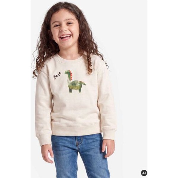 MELAdi Kinder Sweater aus Biobaumwolle - Dino auf Natural Raw