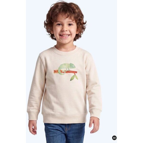 MELAdi Kinder Sweater aus Biobaumwolle - Chamäleon auf Natural White
