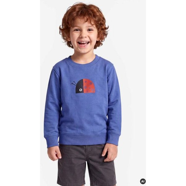 MELAdi Kinder Sweater aus Biobaumwolle - Marienkäfer auf Aqua Blue