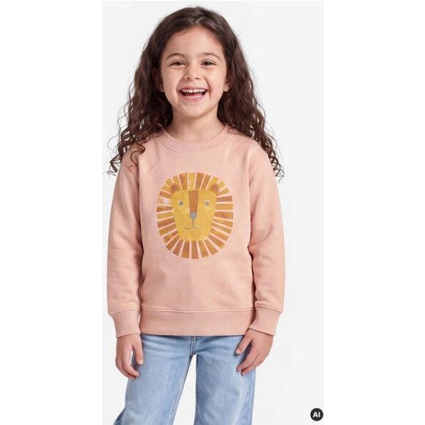 MELAdi Kinder Sweater aus Biobaumwolle - Löwe auf Creme Latte