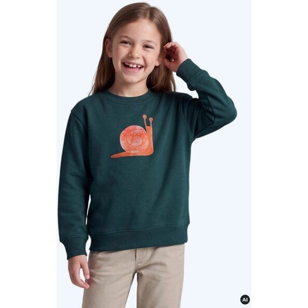MELAdi Kinder Sweater aus Biobaumwolle - Schnecke auf Forrest Green