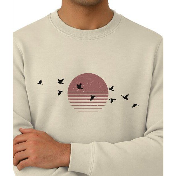 Spreecult Sonne und Vögel - Unisex Sweatshirt - Bio und Fair - Natur Nacht Berge Wasser