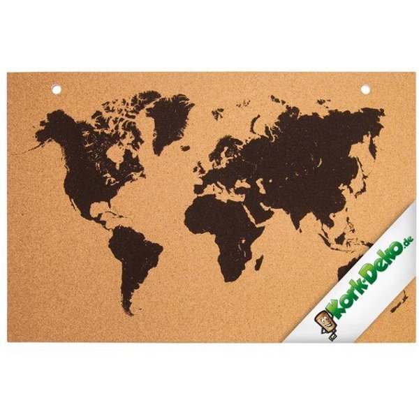 Kork-Deko Kork-Pinnwand Welt-Karte bedruckt 90x60cm zum Aufhängen
