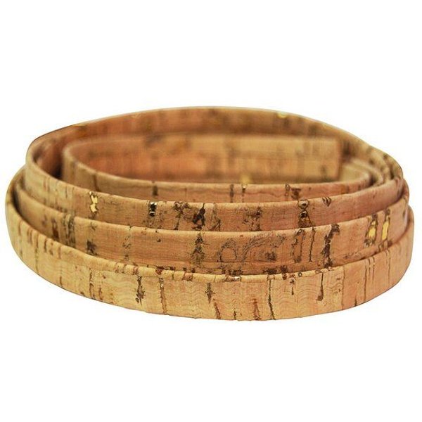 Kork-Deko Band aus Kork-Stoff | flach 10 mm natur mit Goldakzenten | Korkschnur zum Basteln