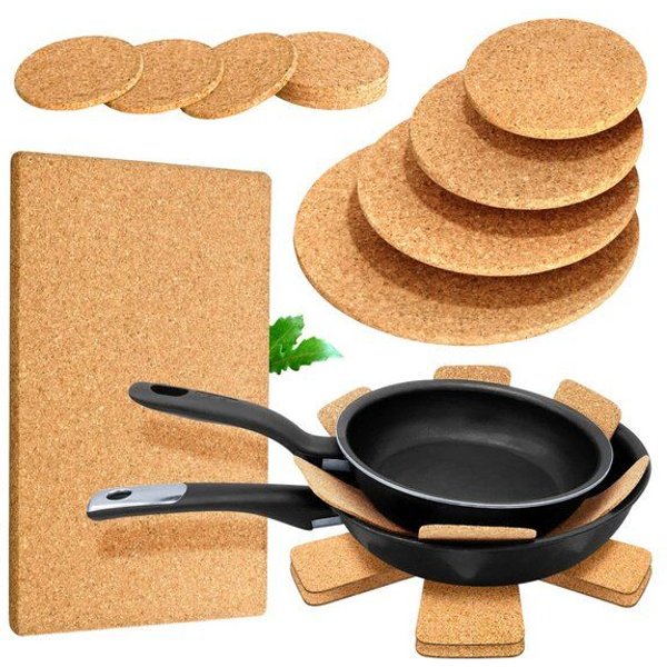 Kork-Deko 7er-Set Untersetzer 15, 20, 25, 30, 45x30 cm - Gläser + Pfannenschutz