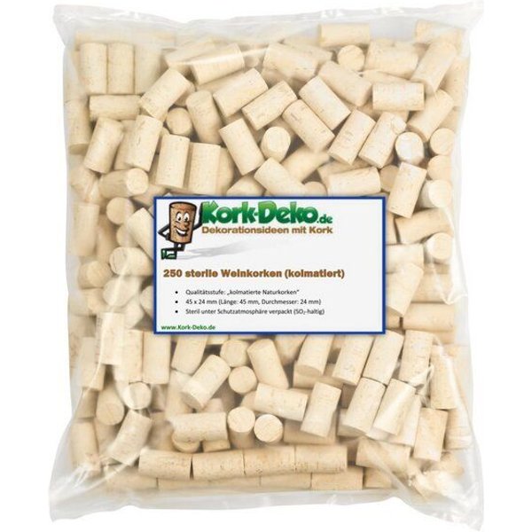 Kork-Deko 250 sterile Weinkorken | kolmatierte Korken 45x24 mm | Flaschenkorken