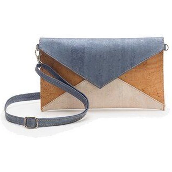 Kork-Deko Moderne Pochette-Clutch marineblau/beige/weiß – vegan, klein & handgefertigt
