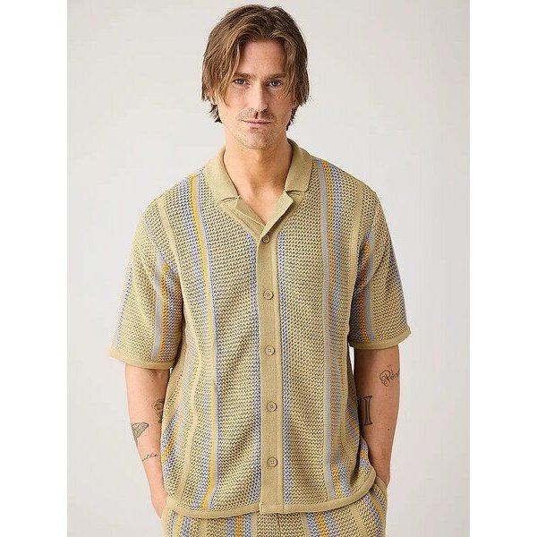 Knowledge Cotton Apparel Striped Knitted Shirt