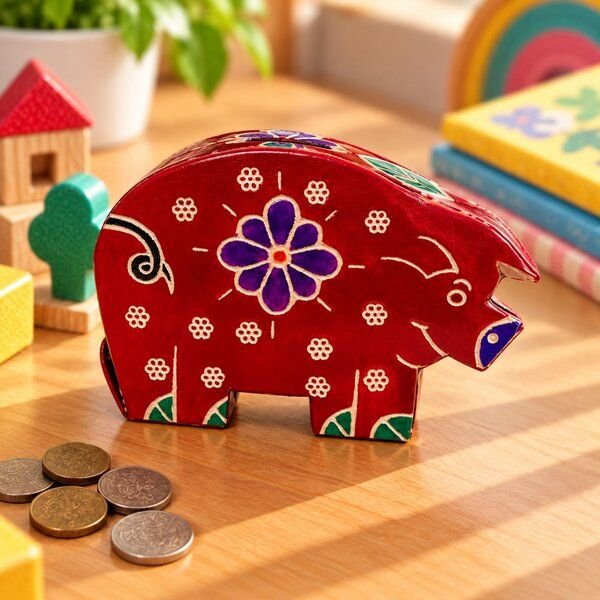 Janselo Nashorn Kinder-Spardose aus Shanti-Leder in Rot