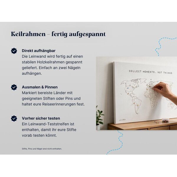 meine-weltkarte Weltkarte zum Ausmalen & Pinnen – Reiseerinnerung auf Leinwand