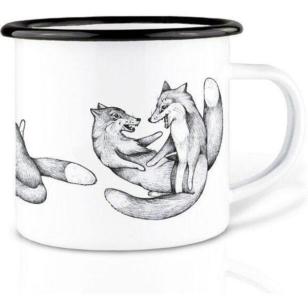 Emaille Tasse – Tobende Füchse – LIGARTI Tiermanufaktur