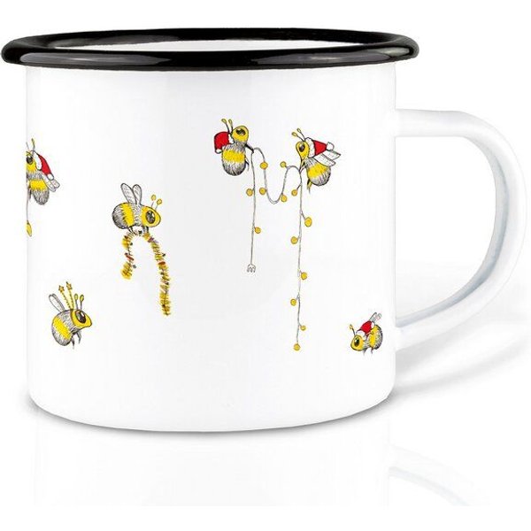 Emaille Tasse – Weihnachtsbienen – LIGARTI Tiermanufaktur