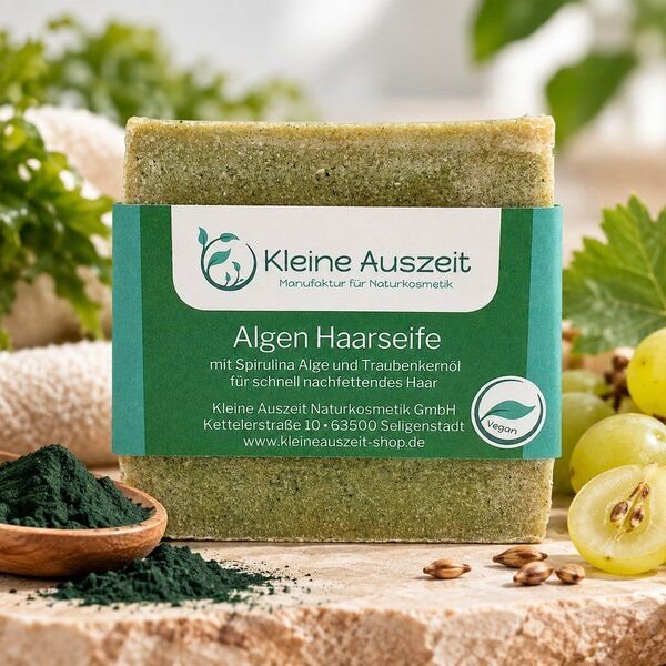 Kleine Auszeit Manufaktur Algen Haarseife - vegan - bei schnell nachfettendes Haar, sowie empfindliche, gereizte Kopfhaut