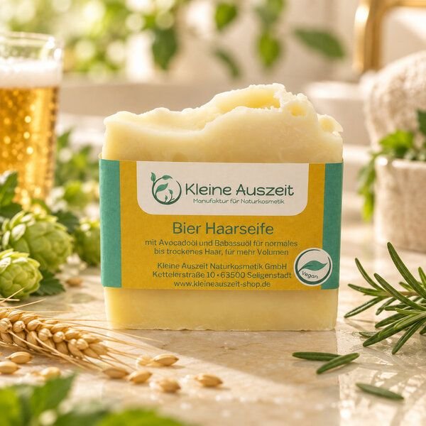 Kleine Auszeit Manufaktur Bier Haarseife - vegan - für trockenes glanzloses Haar