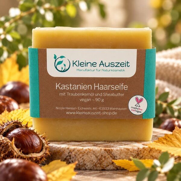 Kleine Auszeit Manufaktur Kastanien Haarseife - vegan - schnell fettendes Haar & empfindliche Kopfhaut