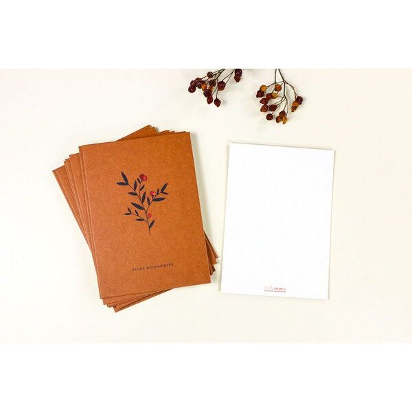 STUDIO KARAMELO 10 florale Weihnachtskarten FROHE WEIHNACHTEN mit Zweig