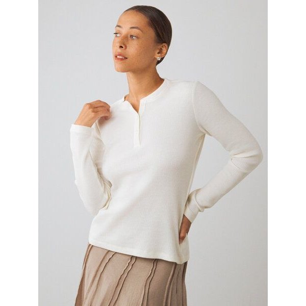 Honest Basics Damen Henley Langarmshirt aus Bio- und recycelter Baumwolle