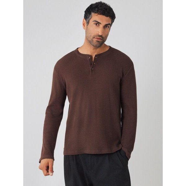 Honest Basics Herren Henley Langarmshirt aus Bio- und recycelter Baumwolle