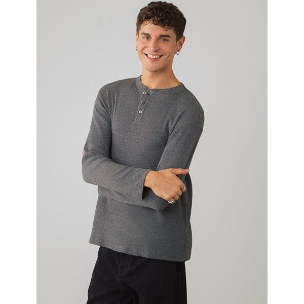Honest Basics Herren Henley Langarmshirt aus Bio- und recycelter Baumwolle