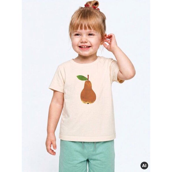 MELAdi Kinder Baby-Shirt aus Biobaumwolle - Birne auf Natural Raw