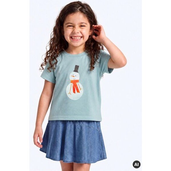 MELAdi Kinder Shirt aus Biobaumwolle - Schneemann auf Türkis