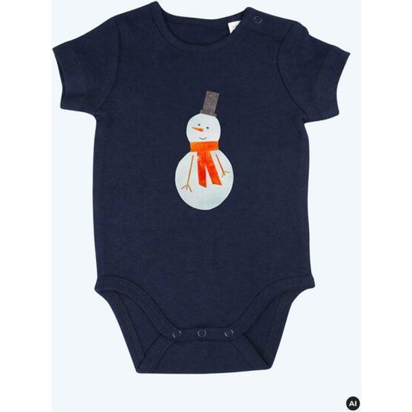 MELAdi Kinder Baby-Body aus Biobaumwolle - Schneemann auf Navy Blue