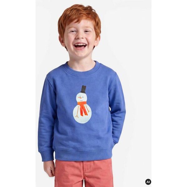 MELAdi Kinder Sweater aus Biobaumwolle - Schneemann auf Aqua Blue