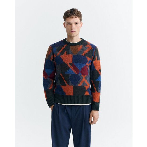thinking mu Gemusterter Merino-Strickpullover Modell: Matgi