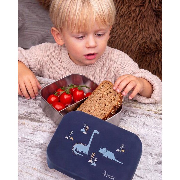 Fresk Lunchbox aus Edelstahl – 2 Fächer, Silikondeckel, 19 × 14,5 × 5 cm