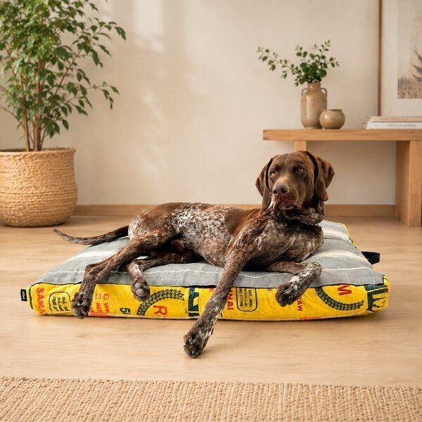 GOOPSI Upcycling Hundebett aus Reissack mit Dinkellfüllung, pflegeleicht & geruchsneutral, Hundekissen