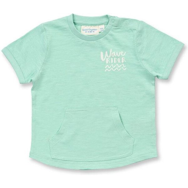 Sense Organics Baby T-Shirt in mintgrün mit Kängurutasche, Modell TAMO