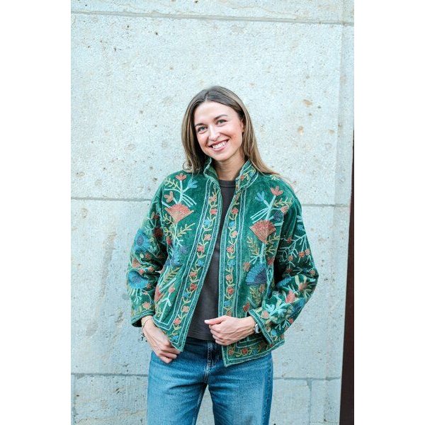 Haus of Namaste Bestickte Samtjacke aus Bio-Baumwolle – wendbar