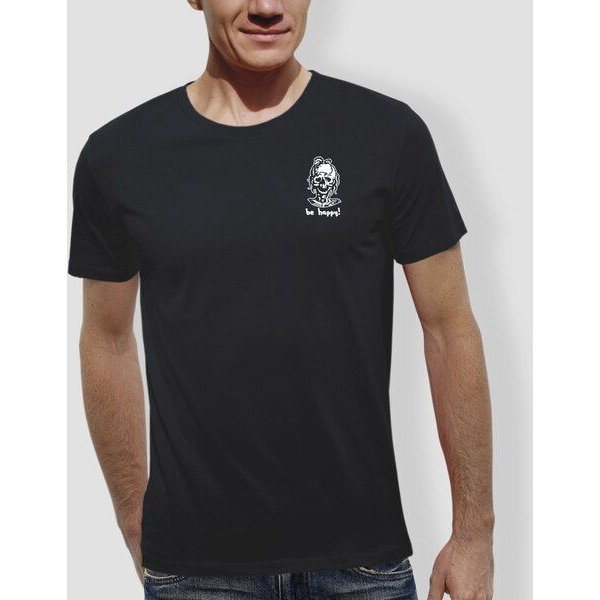 little kiwi Herren T-Shirt, "Be happy!", Schwarz
