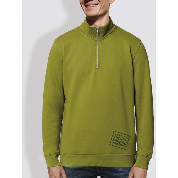 little kiwi Herren Sweater mit Reißverschluss, "Kurz und gut", Moss Green